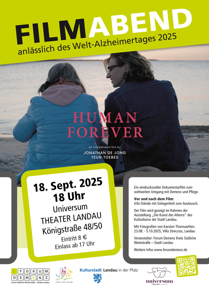 Das Forum Demenz Kreis S&uuml;dliche Weinstra&szlig;e - Stadt Landau zeigt anl&auml;sslich des Welt-Alzheimertages am Donnerstag, 18. September, den Film &raquo;Human Forever&laquo;. 